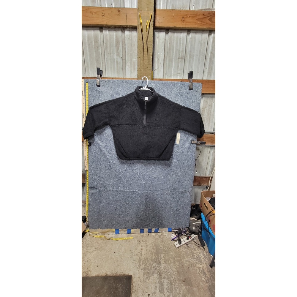 No Boundaries Women's Unsex Plush Pullover Black Front 1/2 Zipper w/Pockets NWT